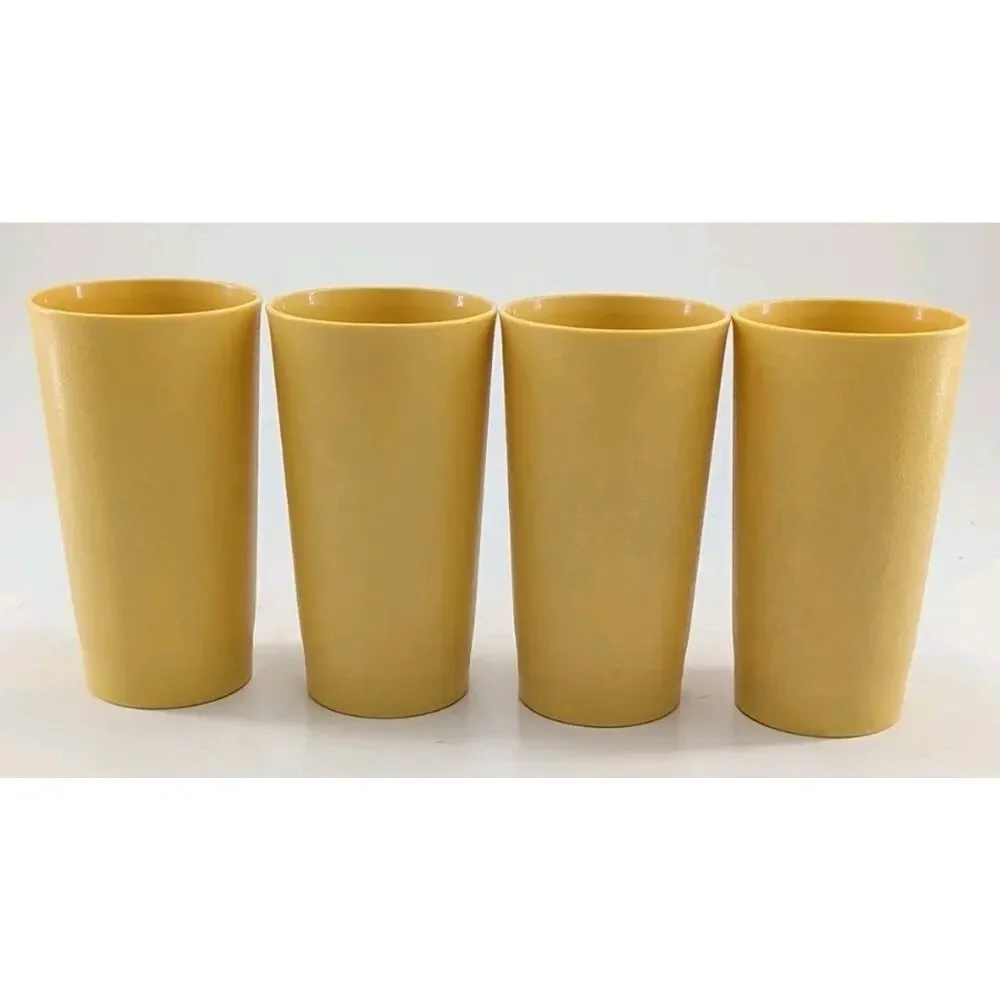 4 Tupperware Tumblers #873 Tumblers 12 oz Vintage Harvest Gold Yellow Cups
